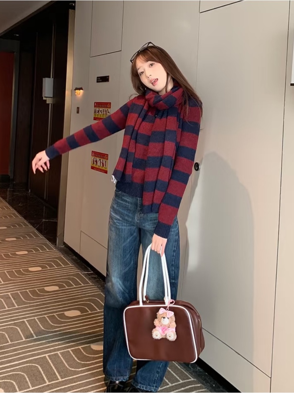 Stripe sweater with scarf